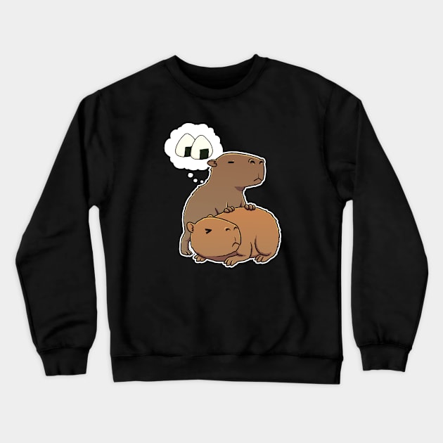 Capybara hungry for Rice Balls Crewneck Sweatshirt by capydays